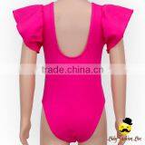 Summer Hot Pink Plain Kids Flutter Sleeve Infant Cotton Baby Girl Bodysuit One Piece Teenage Swimwear thumbnail-5