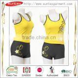 New Arrval ODM OEM SA8000 Yellow Black Vest Sport Swimwear Sets With Flower Print thumbnail-1