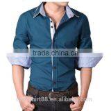 Mens Slim Fit Solid Color Button Down Collar Dress Shirt thumbnail-3