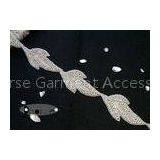 Leaf Shape Silver Beaded Bridal Rhinestone Applique Trim For Dresses thumbnail-1
