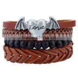 NEW Retro Angel Wing Heart Leather Charm Bracelet Plated DIY Braided Bangle 4 Pack thumbnail-1