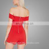 Red Slim Short Dress Off Shoulder Romper With Zipper thumbnail-4