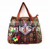 Vintage Kuchi Embroidery Leather Banjara Tote Bag- Vintage Kuchi Rabari Embroidery Leather Banjara Tote Bag