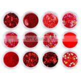 New Year Bride Red Color Nail Glitter Kit Different Shape Nail Decoration Sparkling Paillette Spangles
