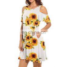 Manufacturers Wholesale Dress Women's Off-shoulder Fashion Printed Short Sleeves thumbnail-4
