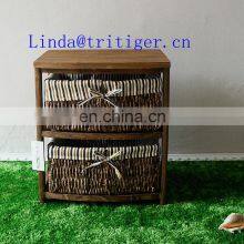 Living Room Furniture Solid Wood Storage Cabinet Chest With Wicker Willow Basket Drawers thumbnail-2