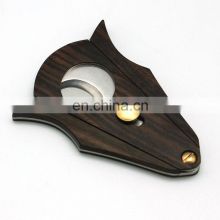 Wholesale high quality Stainless steel double blade  free custom logo  walnut wood cigar cutter