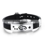 Wholesale Cheap 12 Constellations Silicone stainless steel friendship bracelets
