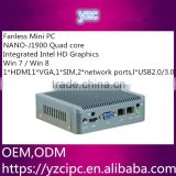 china supplier Small NANO-J1900 quad fanless mini pc with Intel soc chipset, wifi, 3G
