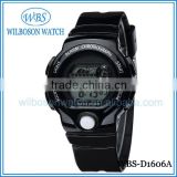 Waterproof black color silicone rubber band digital watch
