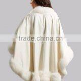 New Fashion Large Size Women White Cashmere Cape With Big Fox Fur Trim thumbnail-3
