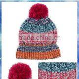 100% Acrylic Bright Space Dye Stripe Pom Beanie/knit Pom Beanie/striped Knit Beanie With Pom Pom thumbnail-1