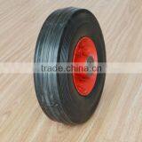 8x2.5 Inch Solid Rubber Wheel With Rib Tread and Red Iron Rim for Mowers or Material Handling Equipment thumbnail-1