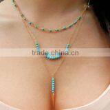 Cheap Fashion Simple Geometric Turquoise Beaded Multilayer Short Necklace thumbnail-2