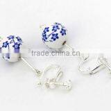 Blue Flower Printed Qinghua Porcelain Ball Shaped Drop Earings With Clips thumbnail-1
