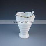 Luxury Fancy New Design Porcelain/Ceramic Type Ice Cream Cup And Spoon With Golden Rim thumbnail-1