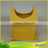 Yellow Wooden Decorative Wheelbarrow Planter For Gardens,House Shape Flower Pot thumbnail-4