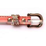 Fashion Rhinestone Inlaid Rivets Decorated Pin Buckle Sex Girl Thin Pink PU Waist Belt thumbnail-1