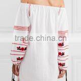 Latest Boho Clothing Mexican Off-The-Shoulder Embroidered Cotton Mini Dress Design For Ladies Machine Embroidery HSD5855 thumbnail-4