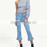 2017 Latest Design Embroidried Cotton Stripe One Side Shoulder Sexy Top for Clothing Women thumbnail-5