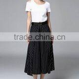 Two Pieces Set Women New Fashion Summer 2016 Ladies Off Shoulder T-Shirt Tops and Striped Print Wide Leg Pants thumbnail-2