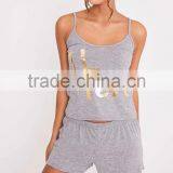 MGOO Slogan Grey Pyjama Short Set 100%Cotton Summer Slip Pajamas Custom Logo Golden Ink Print PJ Set thumbnail-5