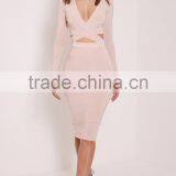 Top Quality Open Back Off Shoulder Criss-Cross Bandage Plain Color Evening Dress With V Neck thumbnail-5