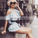 Runwaylover 5021 Blue Sexy Hollow Out Flouncing Sleeve Playsuit thumbnail-2