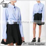 Twist New Design Plain Blue Blouse for Women Long Sleeve Shirt thumbnail-1