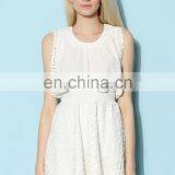 Women Slim Girl Sleeveless Chiffon Lace Pleats Posies White Top Blouse thumbnail-3