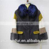 New Women Fur Coat Colorful Rex Rabbit Fur Winter Jacket With Thick Fox Fur Collar thumbnail-3