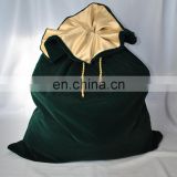 Personalized large drawstring green velvet santa bag
