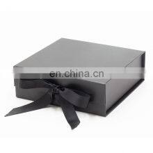 Standard Black Retail Packaging Magnetic Closure Flat Fold Scarves Gift Box With Ribbon thumbnail-1