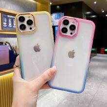 Metal Button Gradient Frame For Iphone 13 Pro Max Hd Transparent 11/12/14 Tpu Two-color Mobile Phone Case 7/8p/X Cover For Girl thumbnail-4