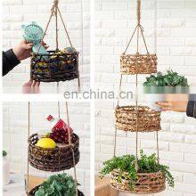 Hot Sale Natural Water Hyacinth 3 Tier Hanging Fruit Basket, Hanging Plant Basket Cheap WHolesale thumbnail-2
