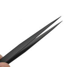 Precision Stainless Steel Hard Anti-static Tweezers Bird's Nest Hair Picking Clip Maintenance Tweezers Pointed Elbow All Black 11 Tweezers thumbnail-5
