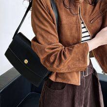 Luxi Early Autumn New Retro Stand up Collar Buckle Suede Jacket Women's Hong Kong Style Short Motorcycle Jacket Top thumbnail-2