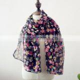 Hot Selling Charm Beautiful Small Flower Printed Polyester Long Fashion Girls Scarf thumbnail-4