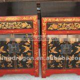 Chinese Antique Furniture Beijing Red & Black Pine Wood Bedside Cabinet thumbnail-1