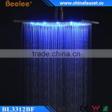 12 Inch Luxurious Bathroom Black Stainless Waterfall LED Light Square Head Shower