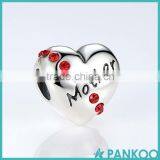 Romantic 925 Sterling Silver Ruby Heart Mother Word Beads Charms Fit Bracelet Gift for Mother thumbnail-3