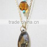 Newest Double Layered Elegant Smoked Topaz Glass w/ Brown Bead & Turquoise Seedbead Pendant Necklace 2016 Fashion Wholesale thumbnail-4