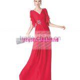 Hot A-line V-neck Long Beaded Red Chiffon Evening Dress 2015 ZY886