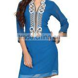 Pakistani Kurtis Glam And Glitter Tunic With Beadwork In White And Copper Front Neck Designs For Kurtis 2016 HSD5443 thumbnail-1