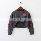 Fashion Kid Girls Rose Embroidery Short Kintted Sweater for Autumn thumbnail-3