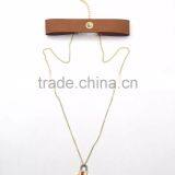 Simple Brand Leather Choker With Locket Pendant Long Chain Necklace thumbnail-5