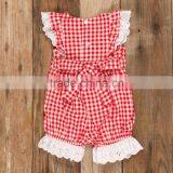 Girls Red Check Lace Bubble 4th of July Romper For Baby Kids thumbnail-2