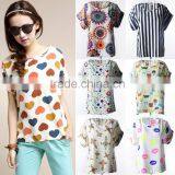 2016 Summer Fashion Women's Loose Chiffon Tops Batwing Short Sleeve T Shirt Casual Blouse thumbnail-1