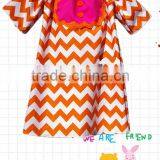 Kid Clothes in China Girls Orange Chevron Dress With Bib Toddler Girl Cute Chevron Cotton Skirt thumbnail-1