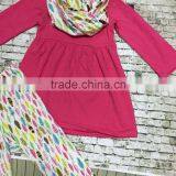 Christmas Winter Clothing Girl Kids Feather Print Pant Scarf Clothes Hot Pink Top Baby Kids Wear Set thumbnail-5